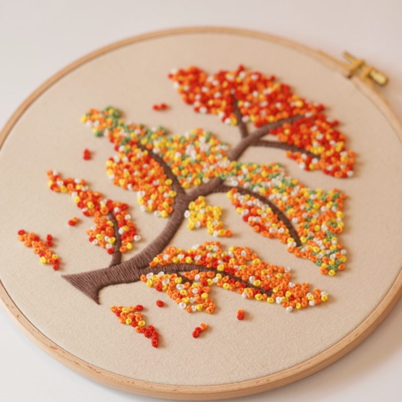 Autumn tree hand embroidery pattern for sale in PDF form/Video Tutorial. No. P029