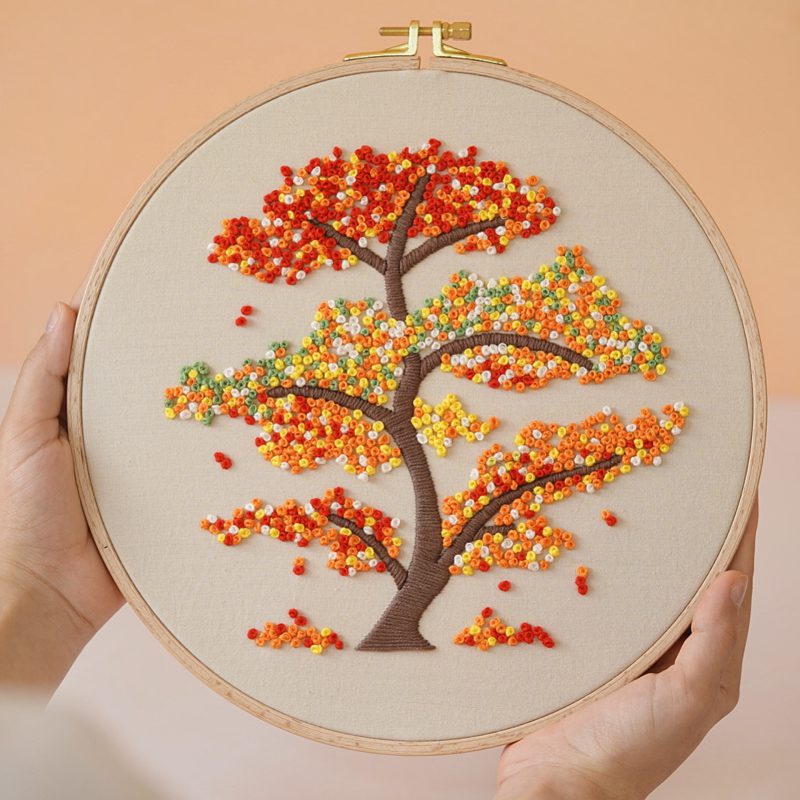 selling Autumn tree hand embroidery pattern for sale in PDF form/Video Tutorial. No. P029