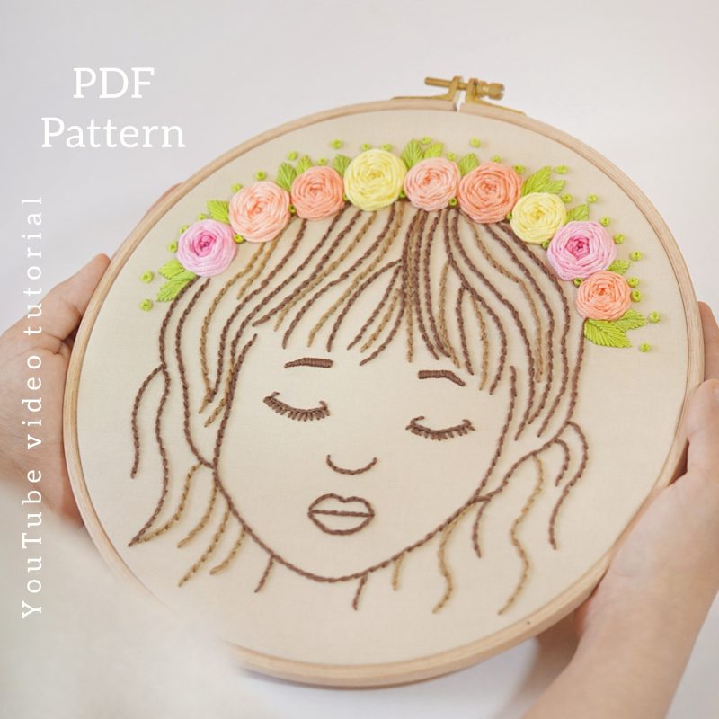Hand embroidery pattern of a girl/PDF Pattern/Video Tutorial/No. P016