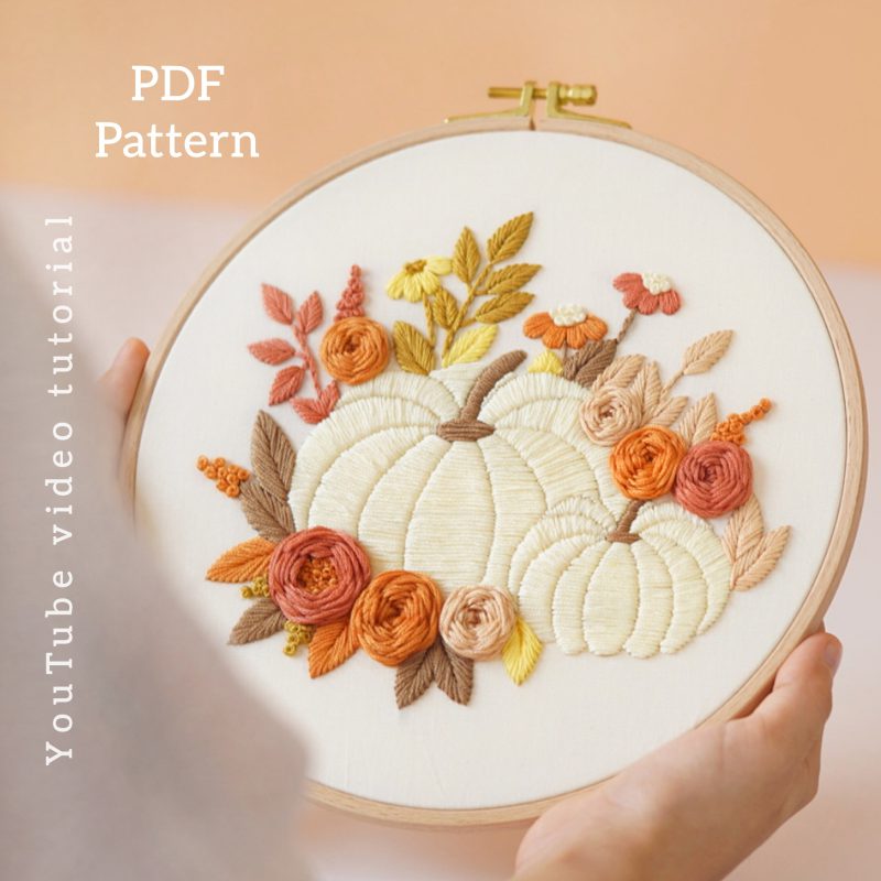 Hand embroidery/selling Pumpkin pattern in PDF form/Video Tutorial. No. P031