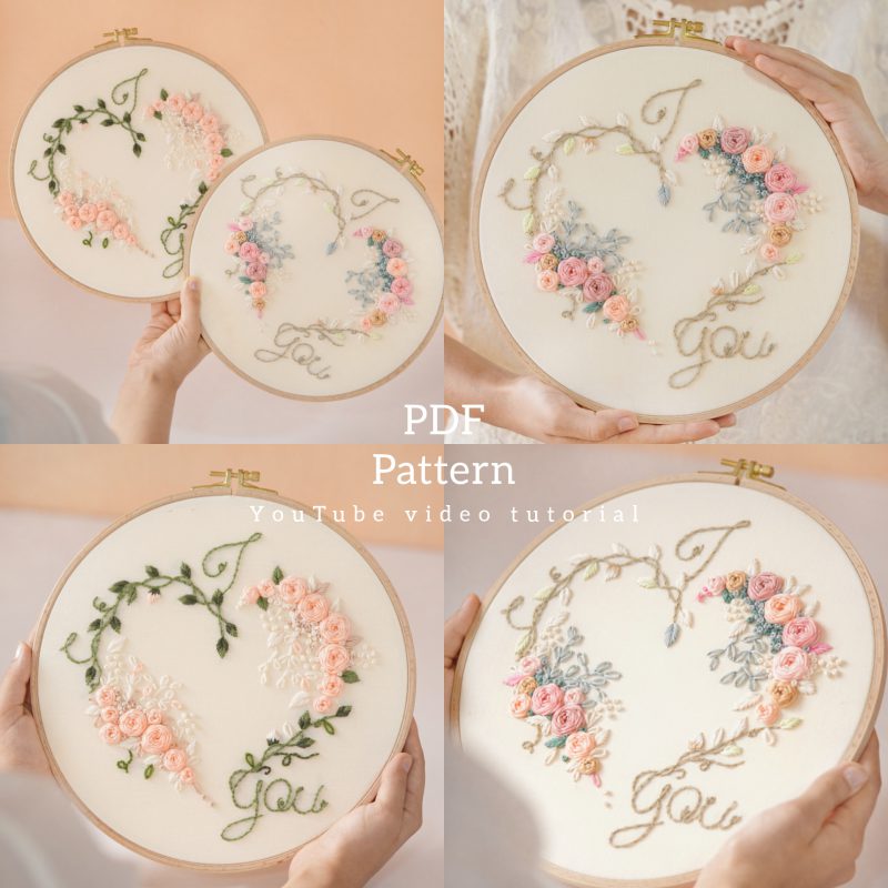 Selling a love heart hand embroidery pdf pattern/video tutorial/number P008