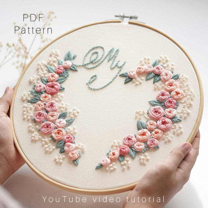 heart hand embroidery pattern in PDF form/Video Tutorial. No. P037