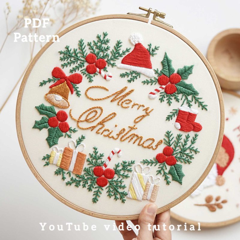 Christmas hand embroidery pattern in PDF form/Video Tutorial. No. P032