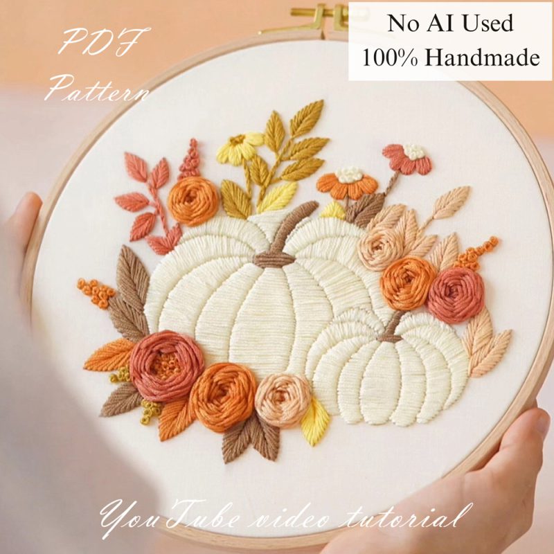 Pumpkin among the flowers-embroidery
