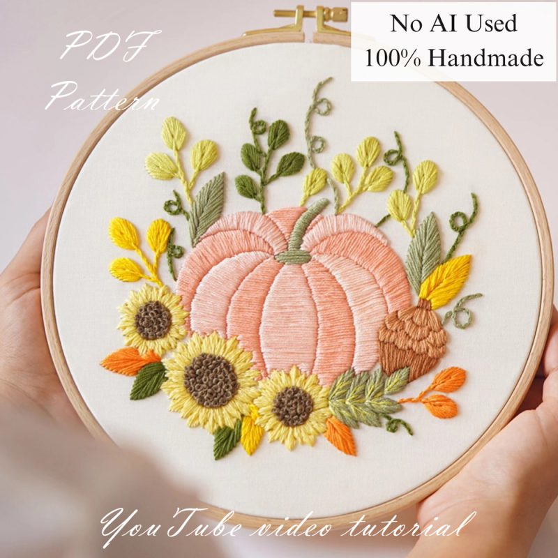 Peach pumpkin-embroidery