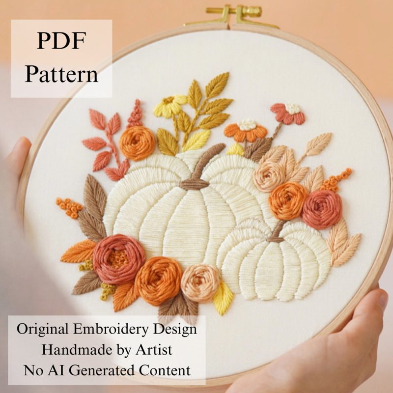 Pumpkin among the flowers-embroidery