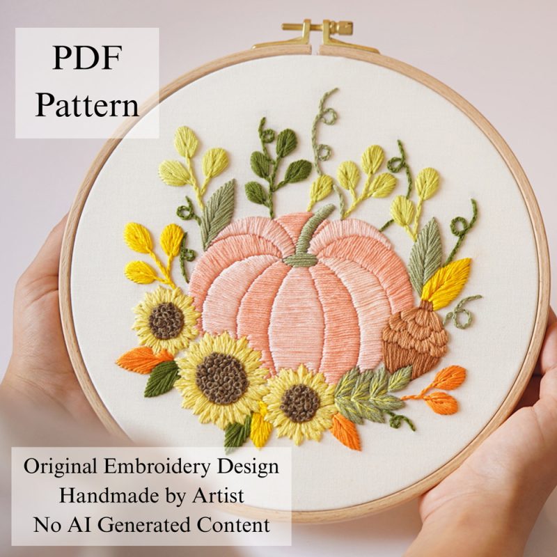 Peach pumpkin-embroidery