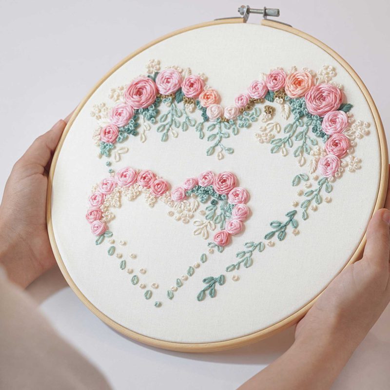 selling two hearts hand embroidery pattern in PDF form/Video Tutorial. No. P043