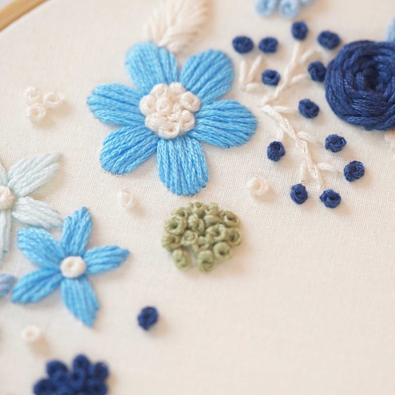selling blue wreath hand embroidery pattern in PDF form/Video Tutorial. No. P044