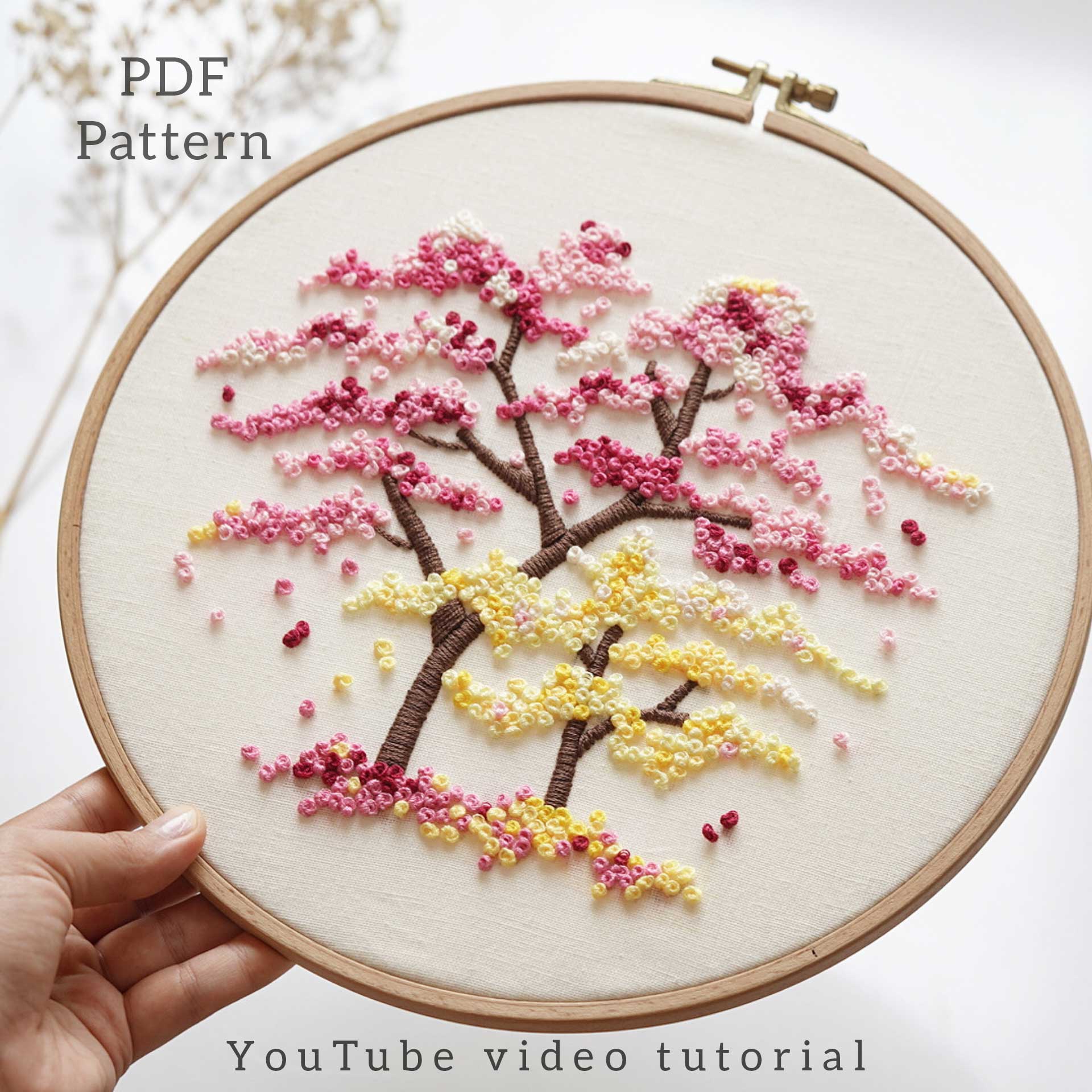 Trees hand embroidery pattern in PDF form/Video Tutorial. No. P045