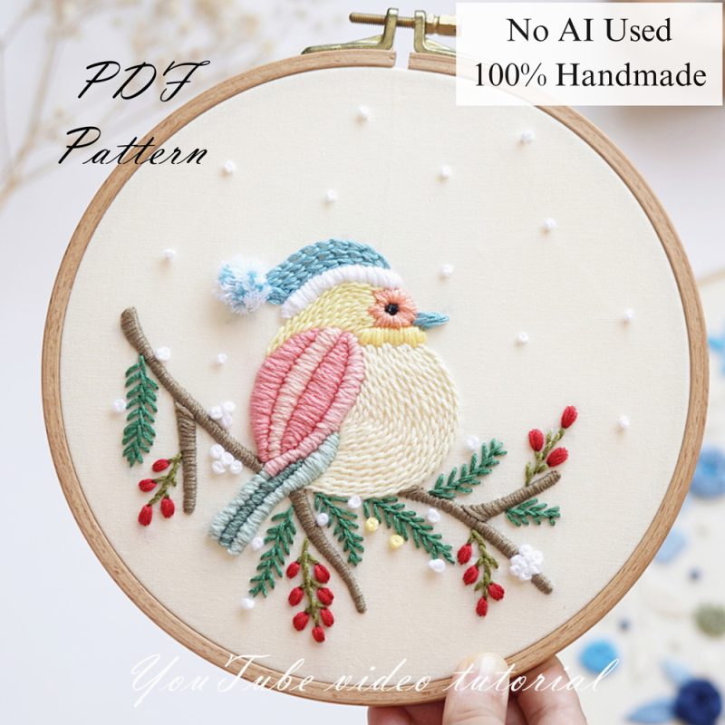Bird on holiday-embroidery