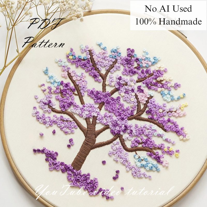 Purple tree-embroidery