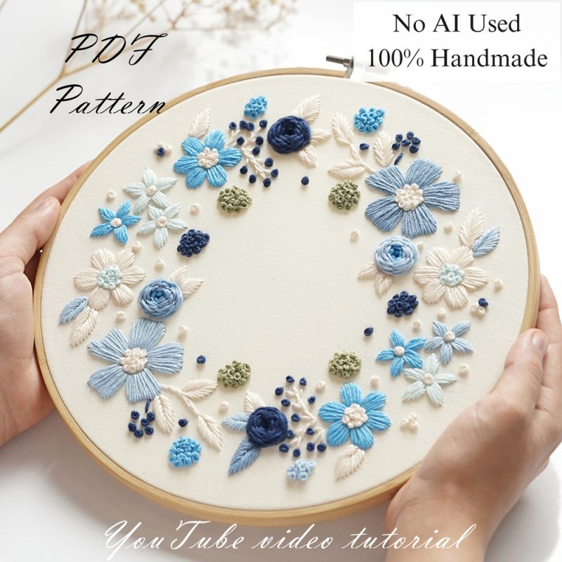Blue wreath-embroidery