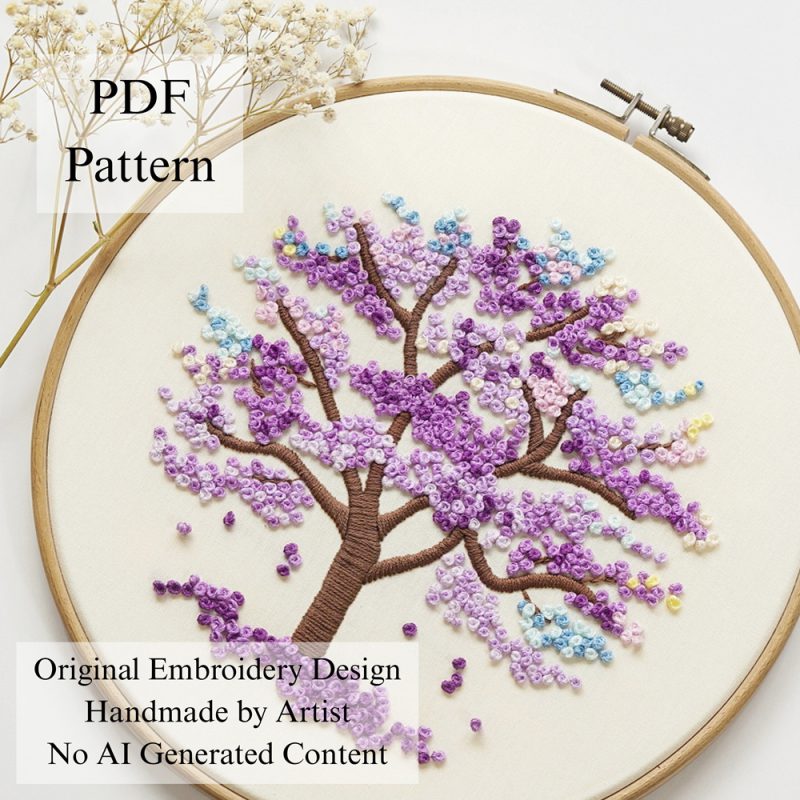 Purple tree-embroidery