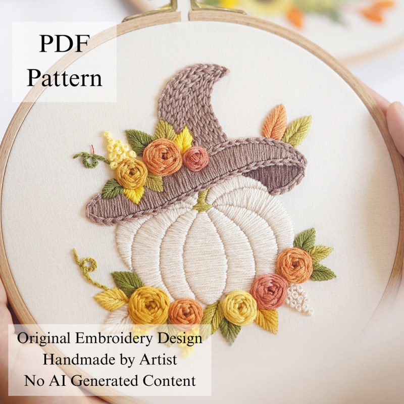Pumpkin with a hat-embroidery