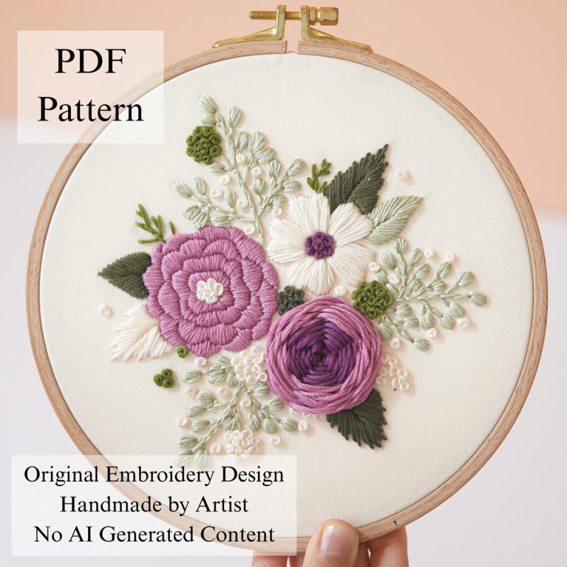 Purple bouquet-embroidery
