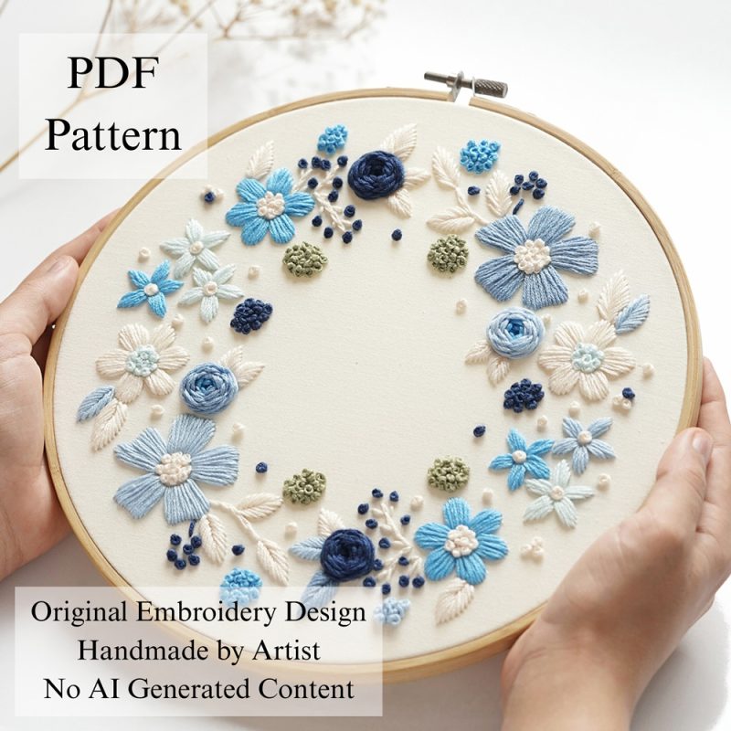 Blue wreath-embroidery
