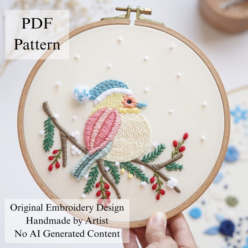 Bird on holiday-embroidery
