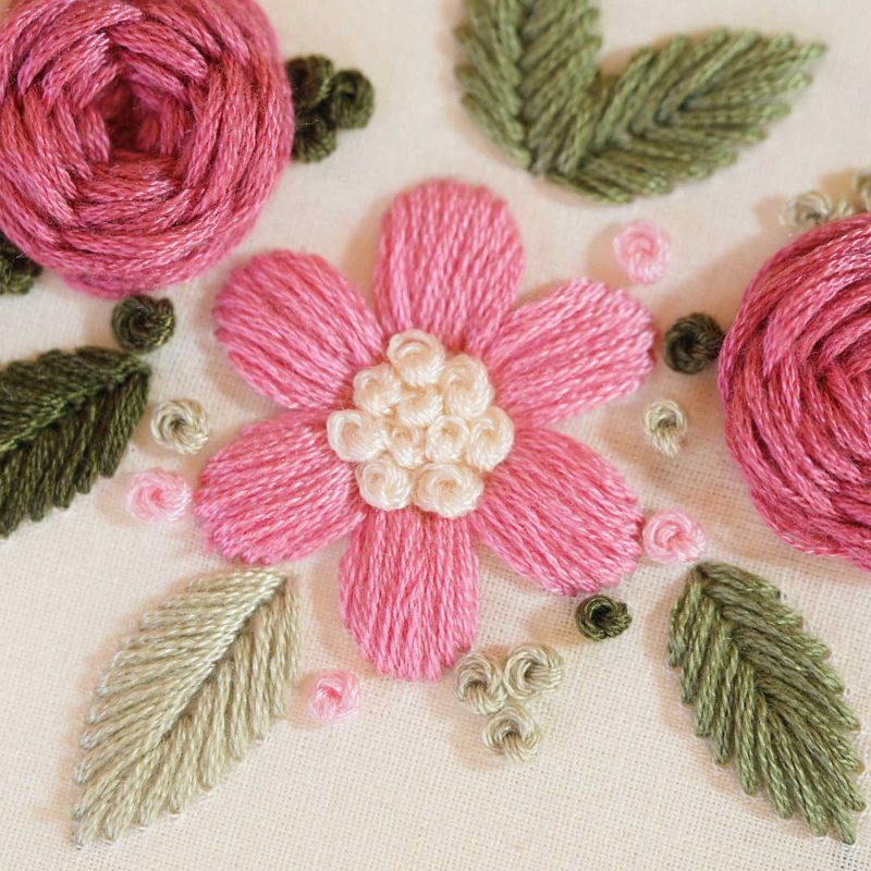 Pink flower wreath embroidery