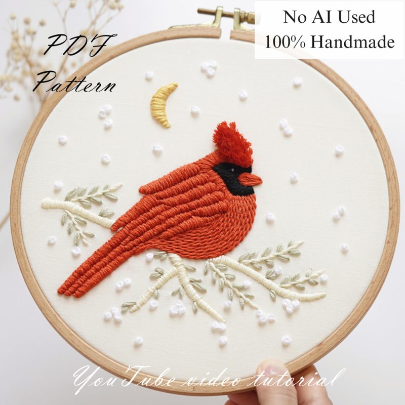 Red cardinal-embroidery