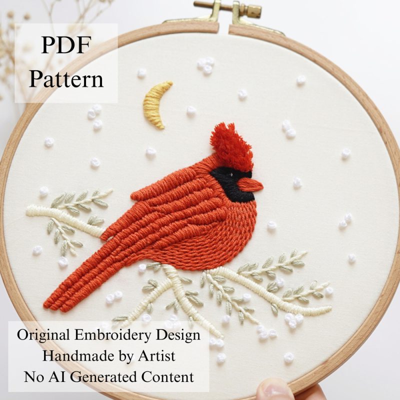 Red cardinal-embroidery