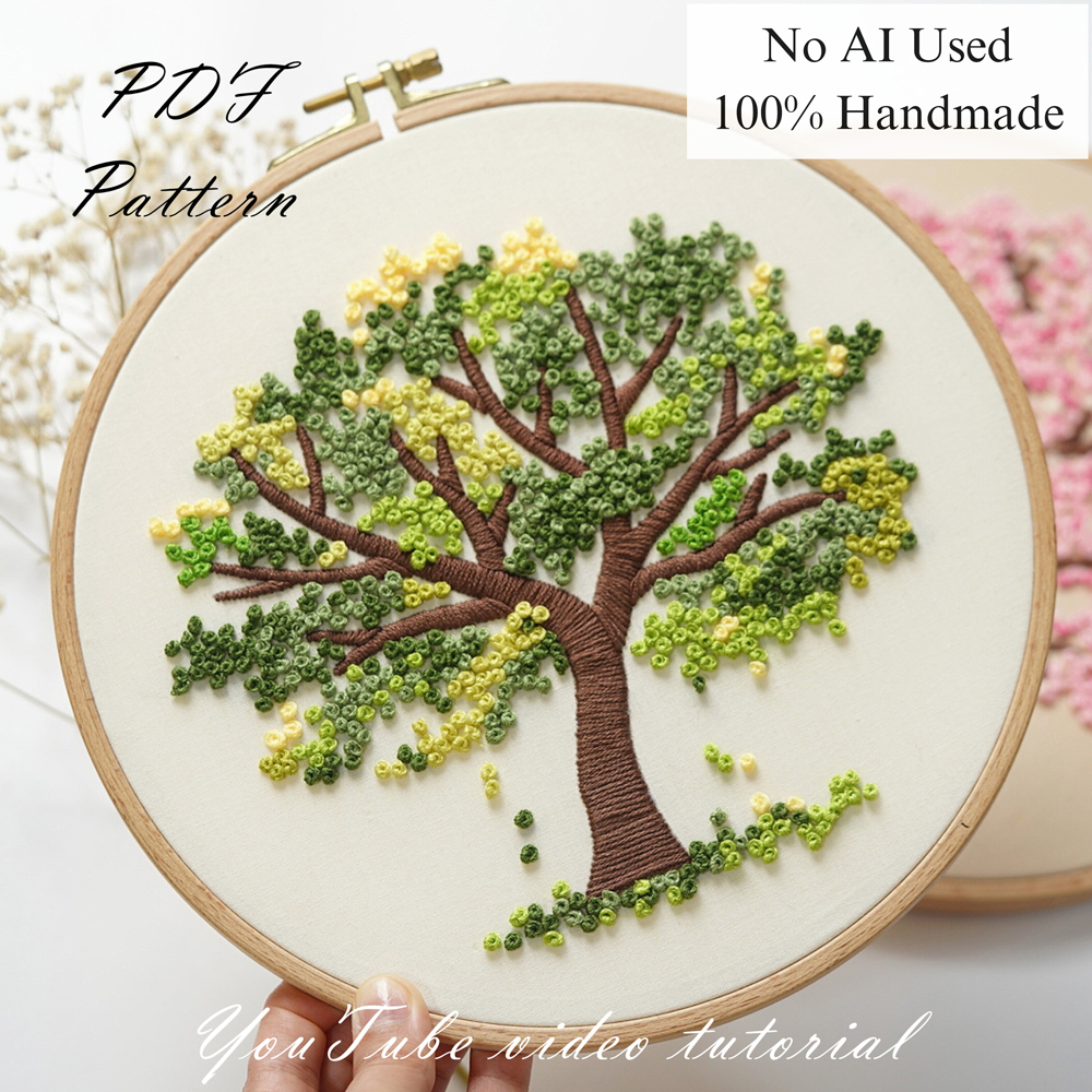 Green tree-embroidery