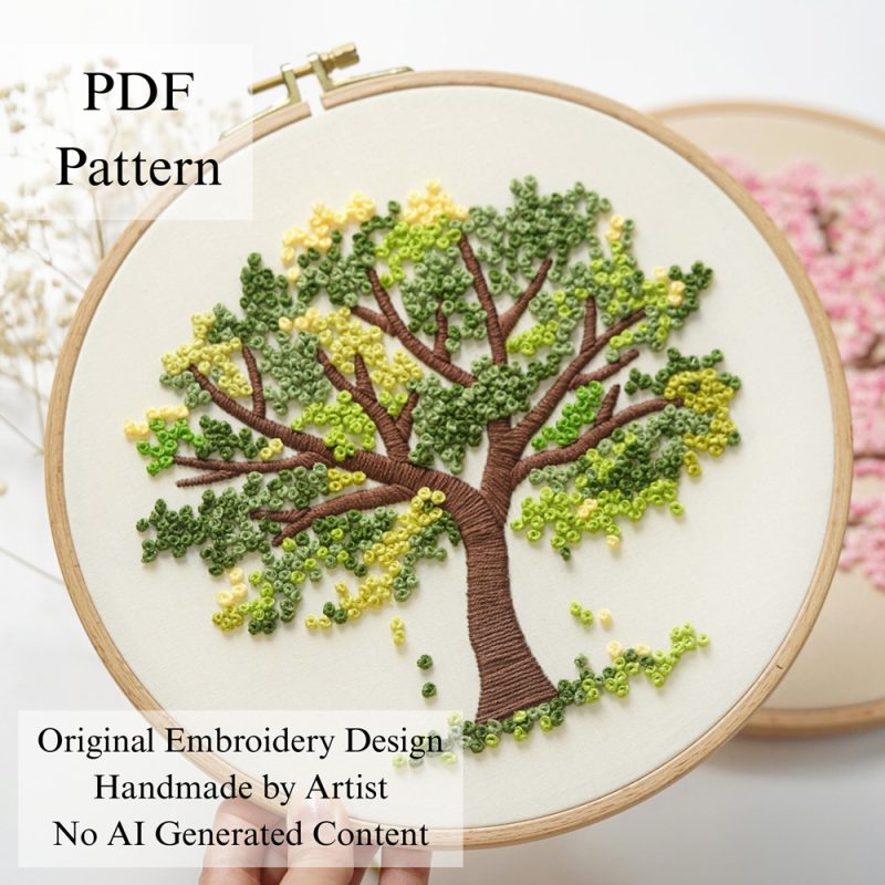 Green tree-embroidery