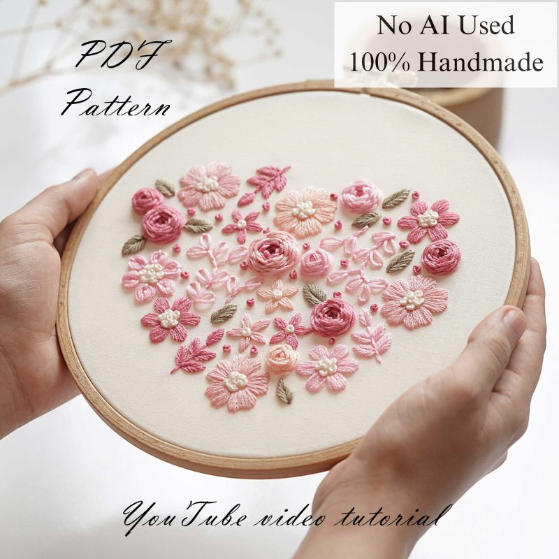 Free pattern-Pink heart-embroidery