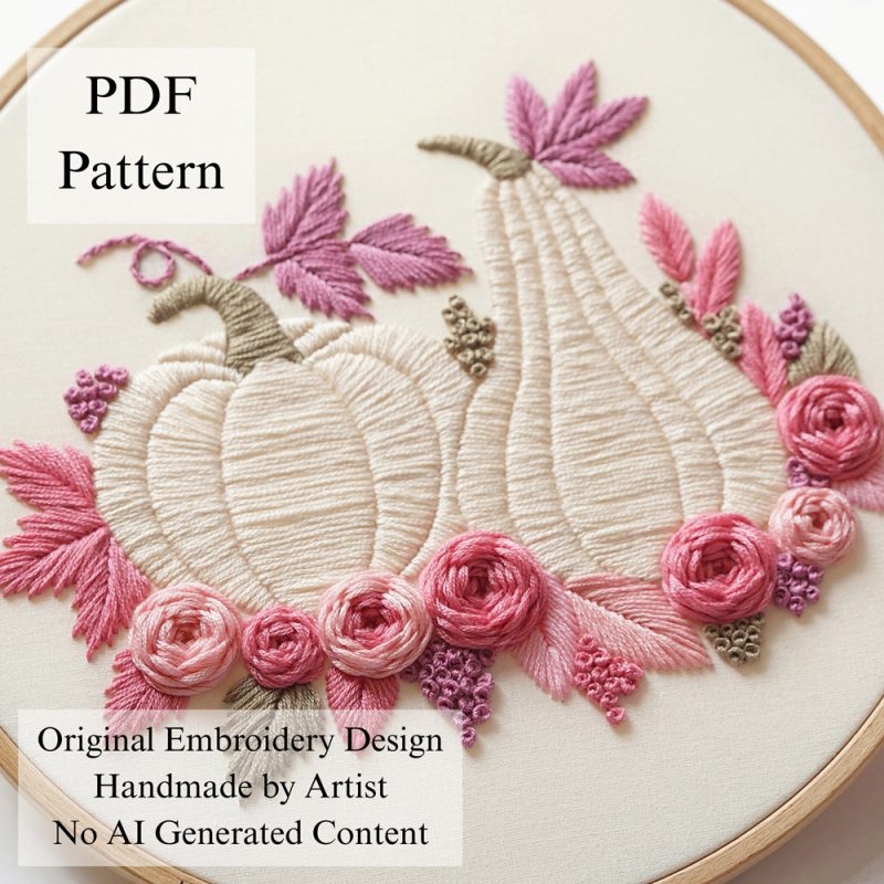 Pumpkins with pink flowers-embroidery