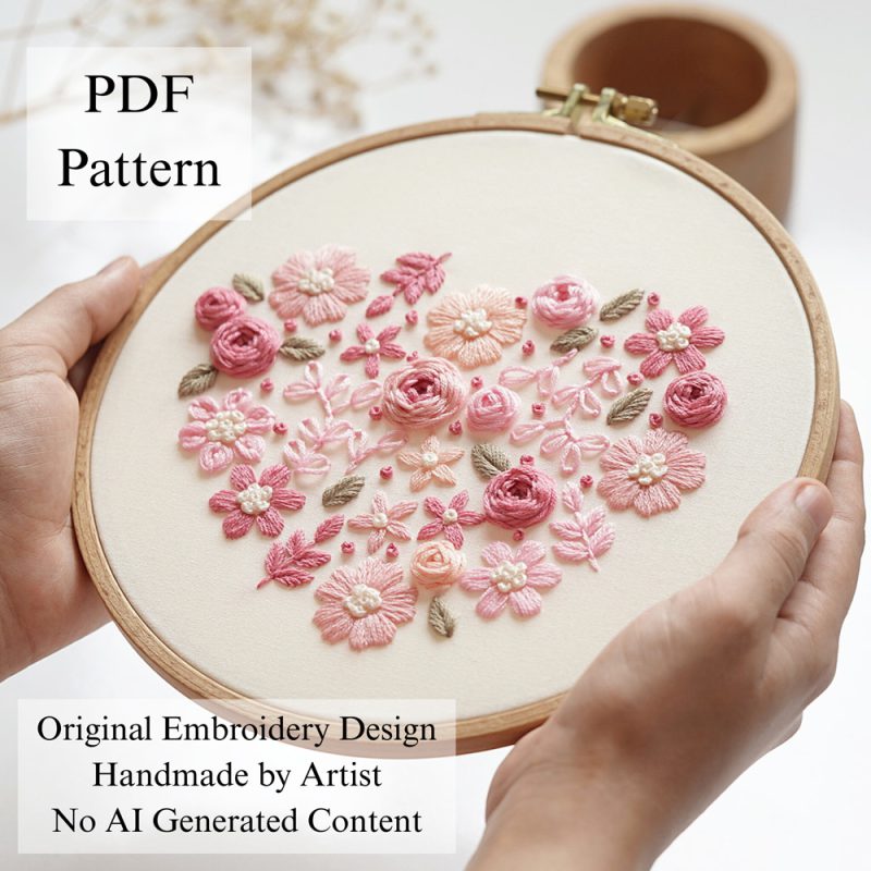 Free pattern-Pink heart-embroidery