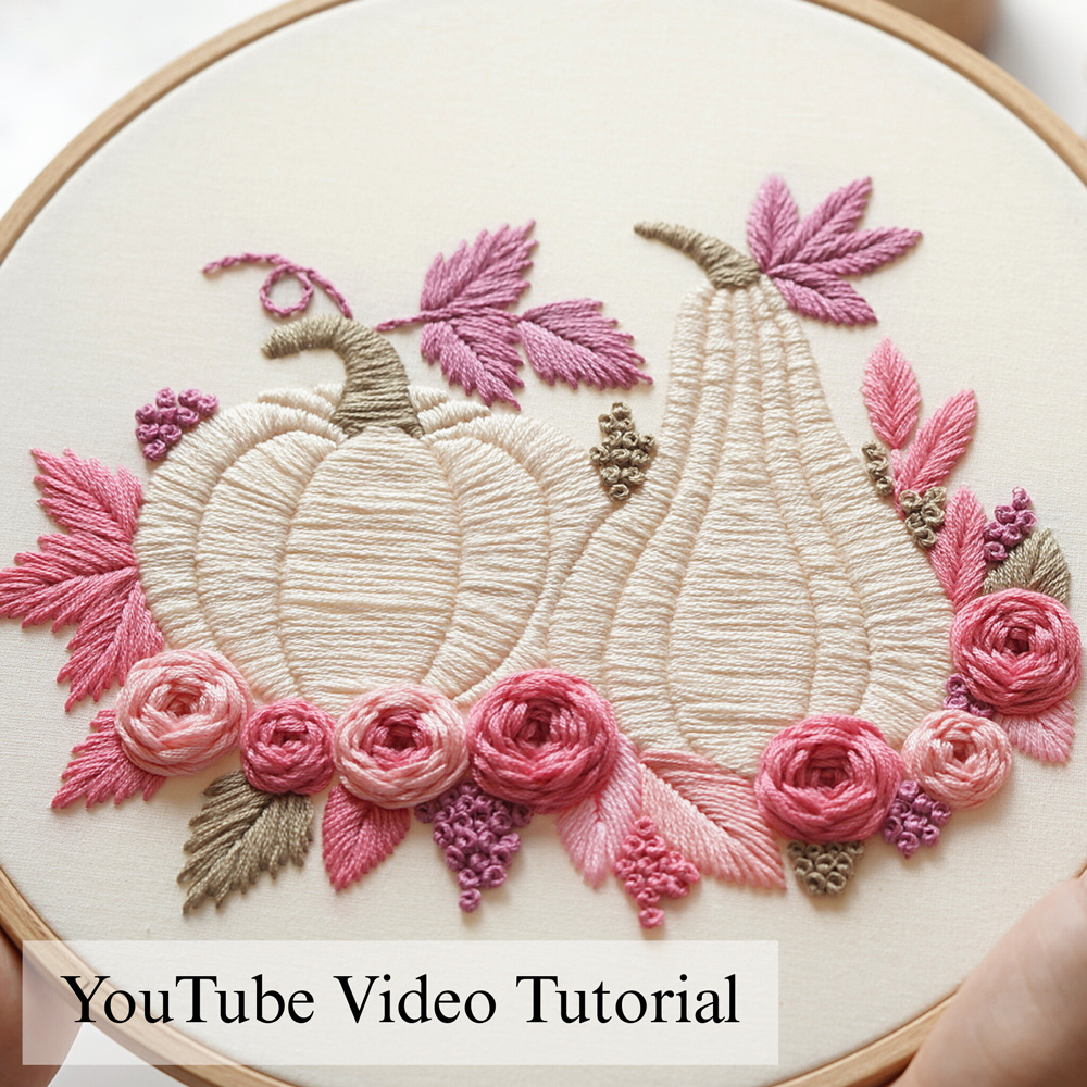 Pumpkins with pink flowers