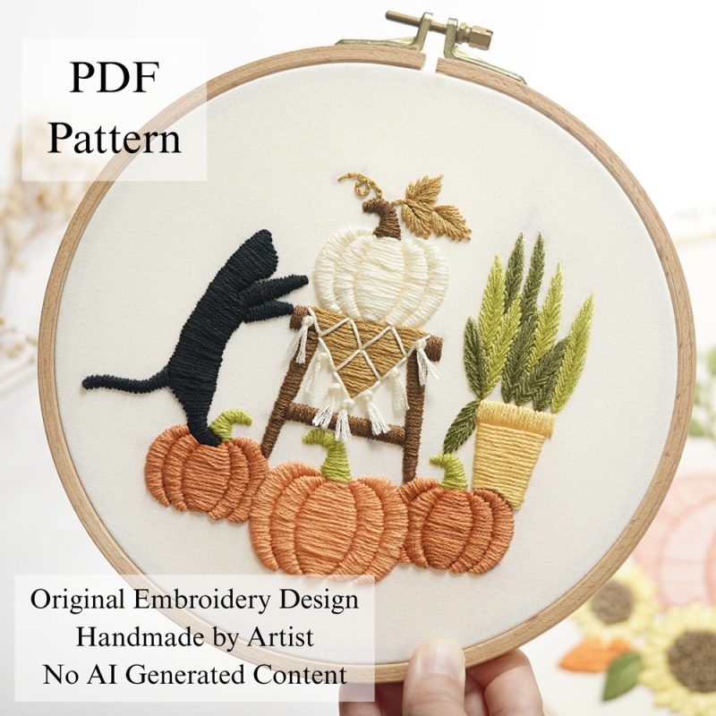 Cat and pumpkin-embroidery
