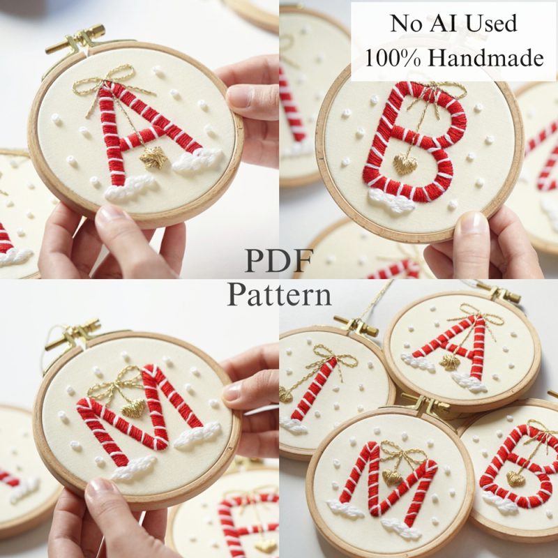 Alphabet-Candy cane-embroidery
