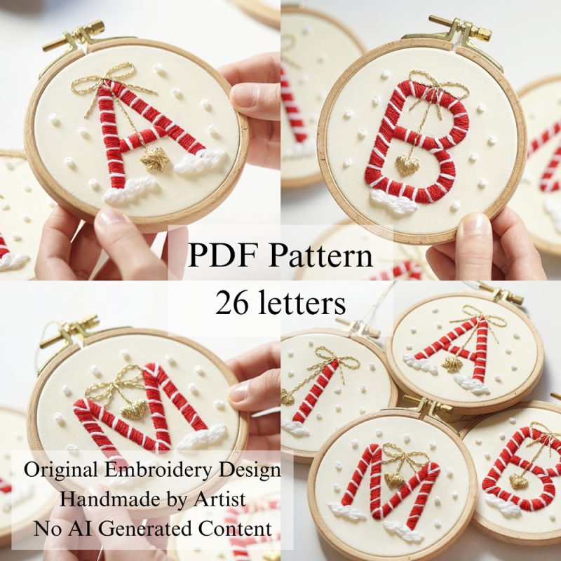 Alphabet-Candy cane-embroidery