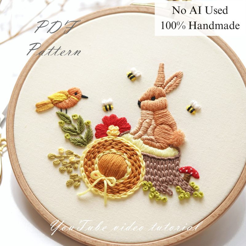 Rabbit in the jungle-embroidery