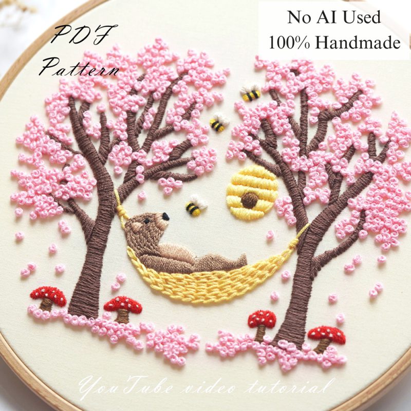 Bear and spring-embroidery