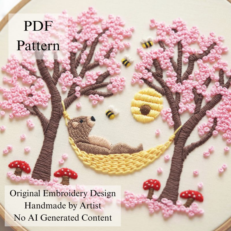 Bear and spring-embroidery