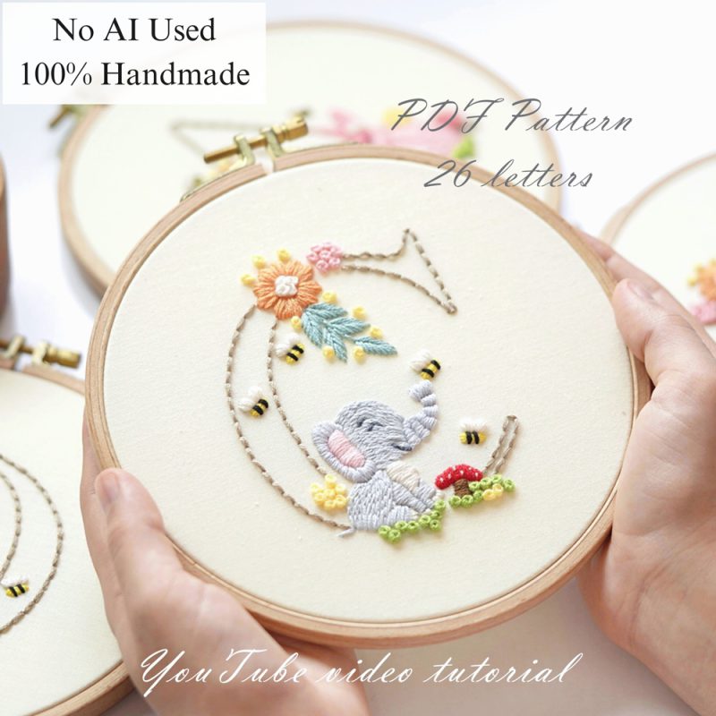 Alphabet-Elephant-embroidery