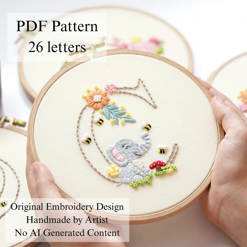 Alphabet-Elephant-embroidery