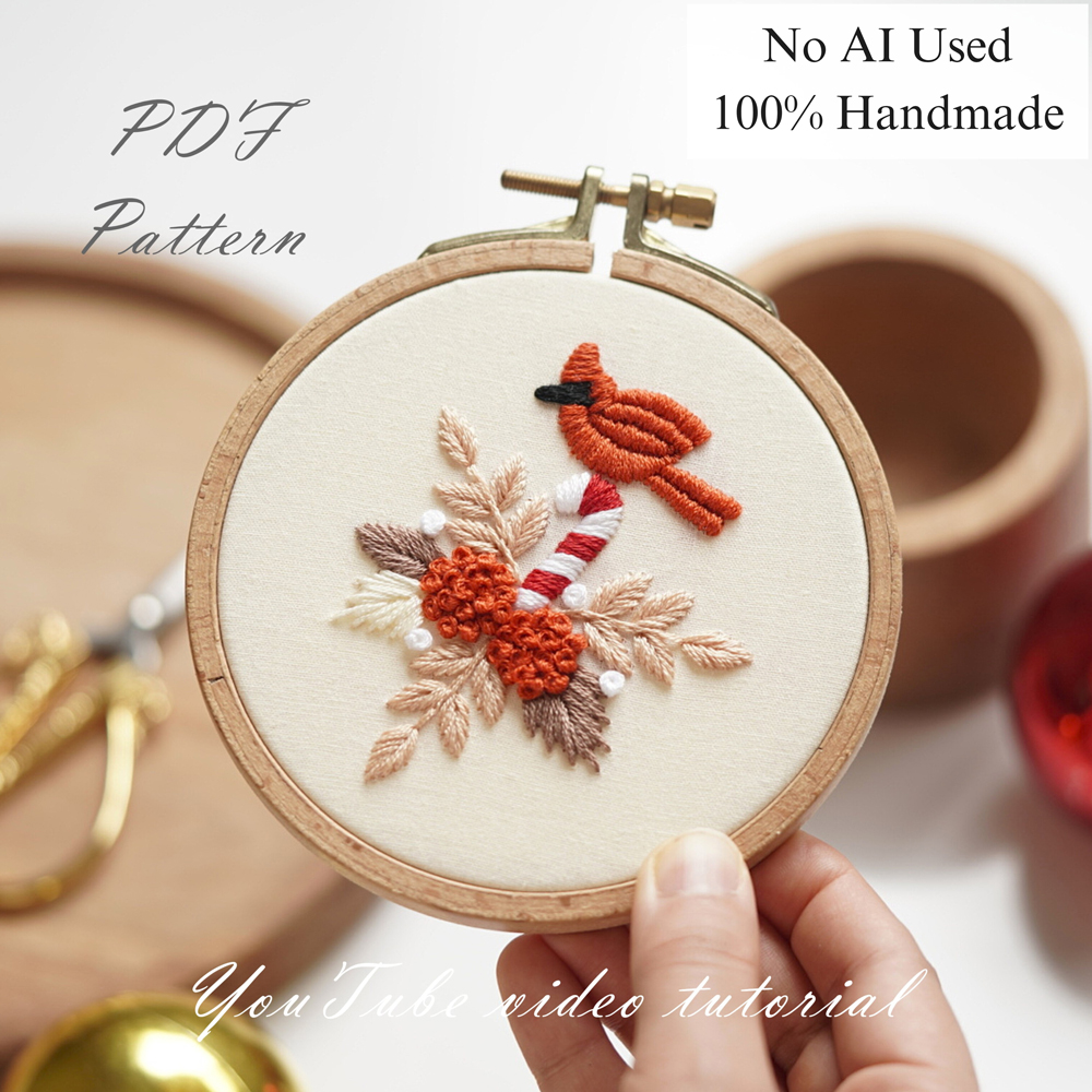 Cardinal's Christmas song-embroidery