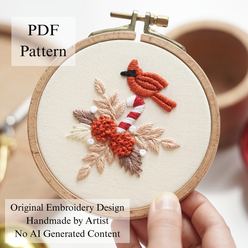 Cardinal's Christmas song-embroidery