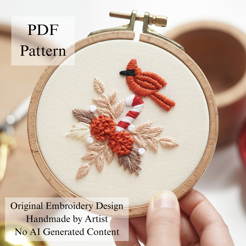 Cardinal's Christmas song-embroidery