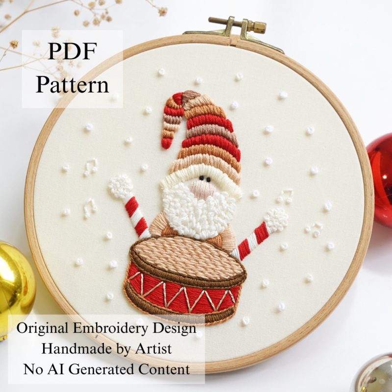 The joyful gnome's drumbeat-embroidery