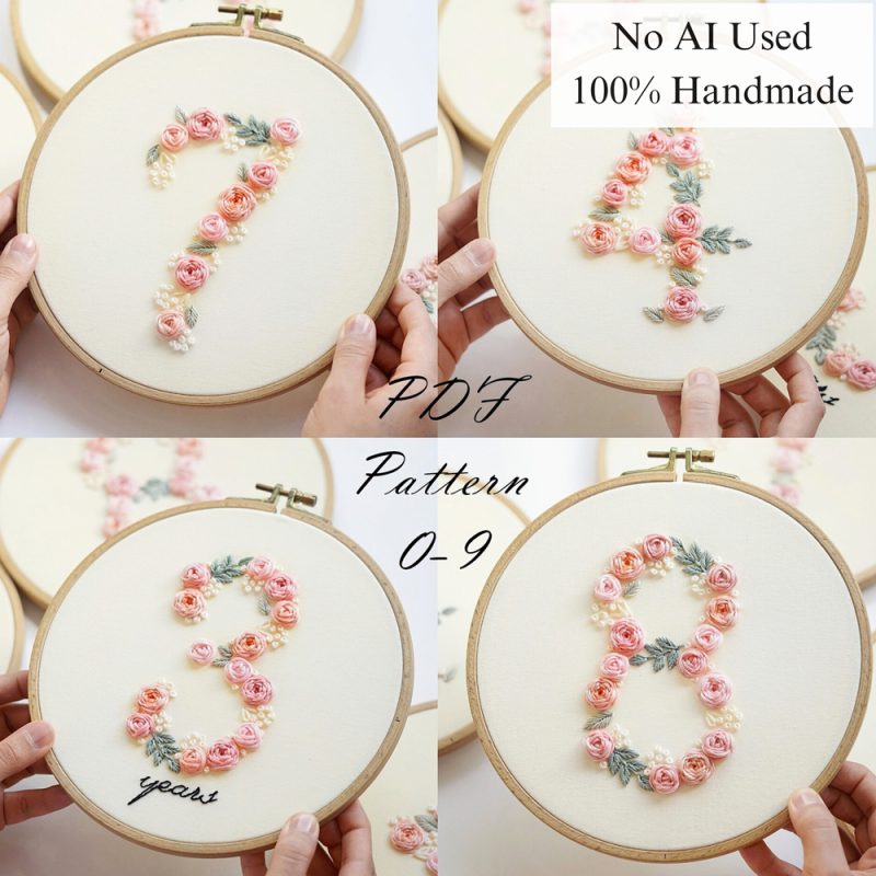 Numbers-Rose 0-9-embroidery