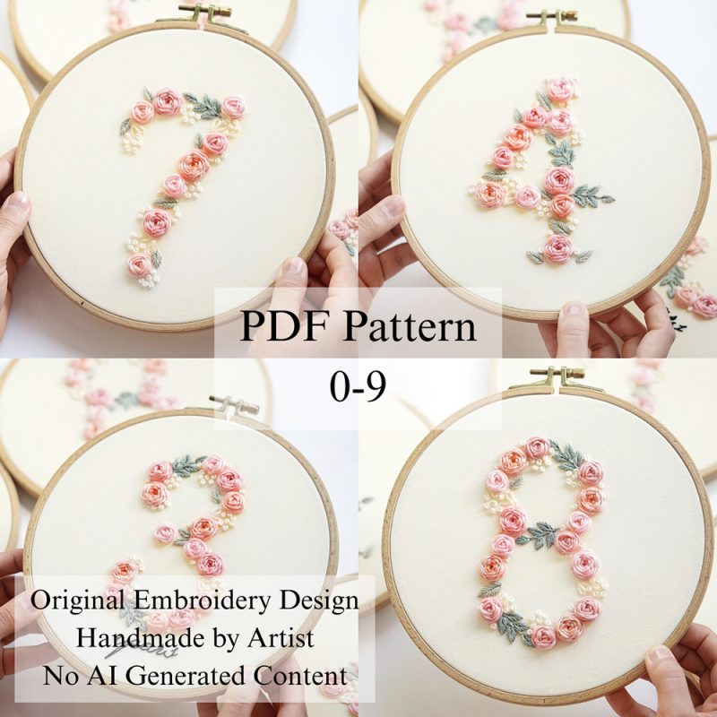 Numbers-Rose 0-9-embroidery
