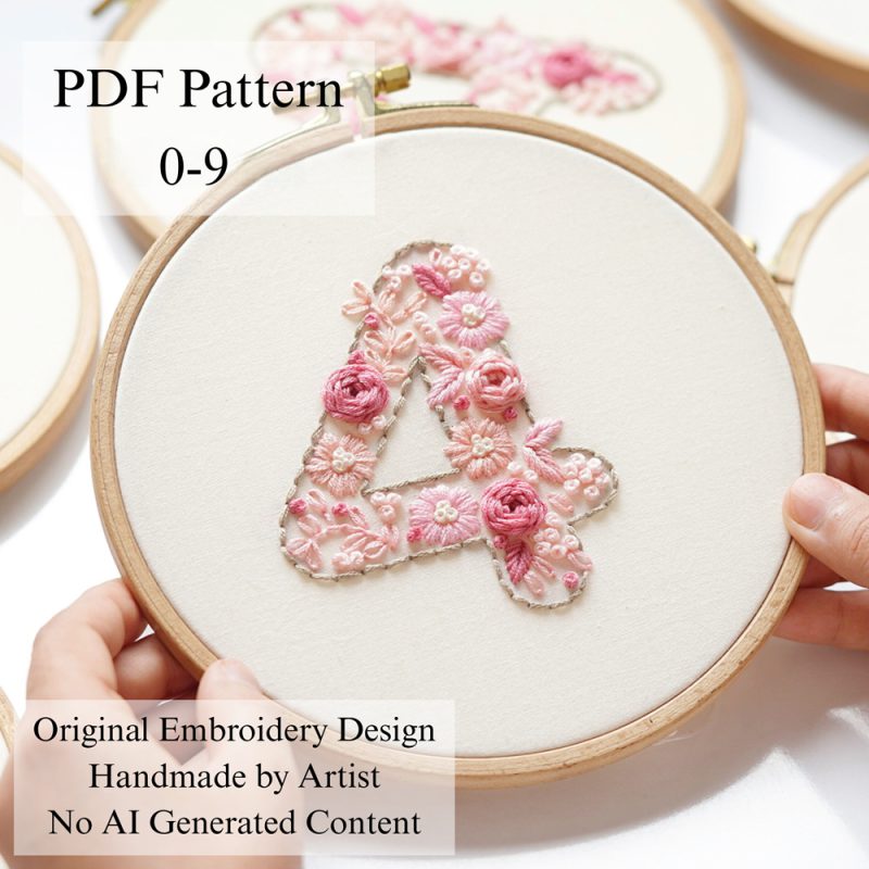 Numbers-Pink flowers 0-9-embroidery