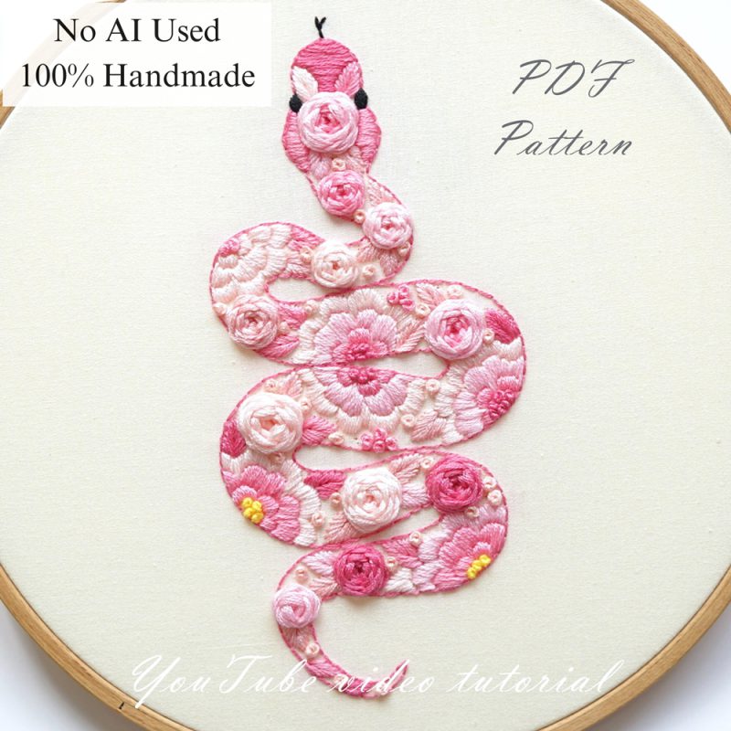Pink snake-embroidery