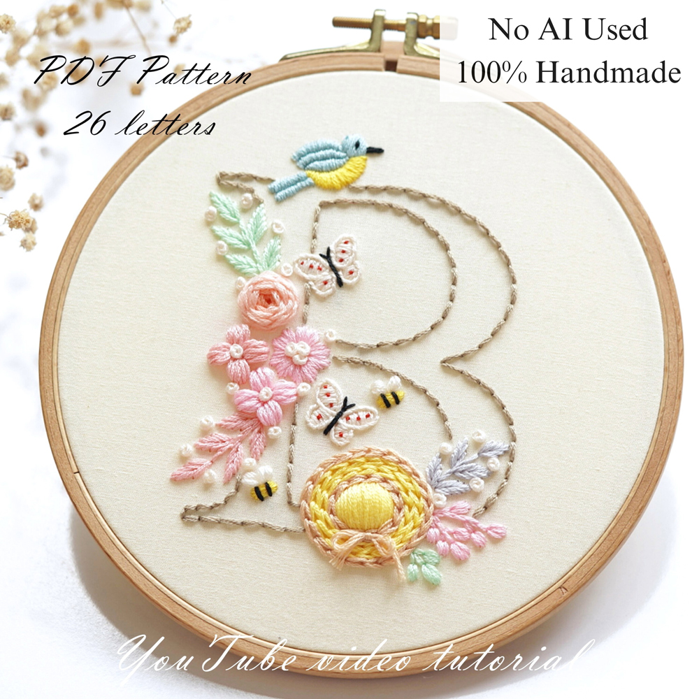 Alphabet-Pastel spring-embroidery