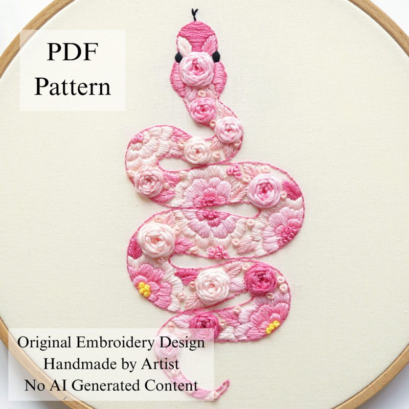 Pink snake-embroidery
