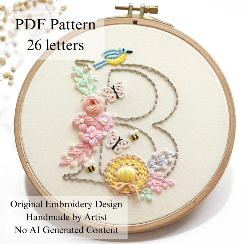 Alphabet-Pastel spring-embroidery